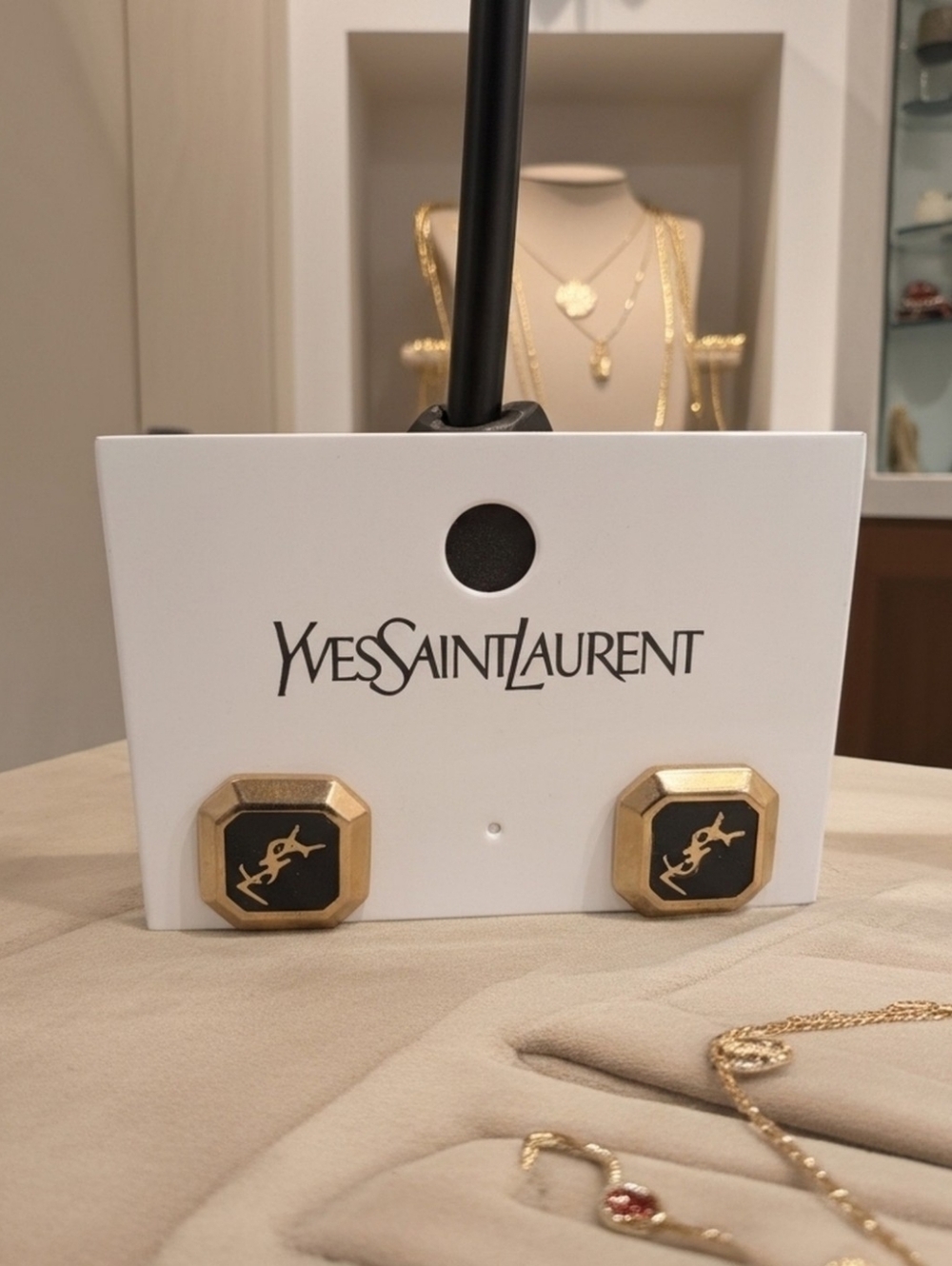 Yves Saint Laurent Elegant Gold and Black Earrings